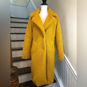 LUCKY BRAND Golden Long Sherpa Teddy Coat w Snap Closure & Hand Pockets Sz XS